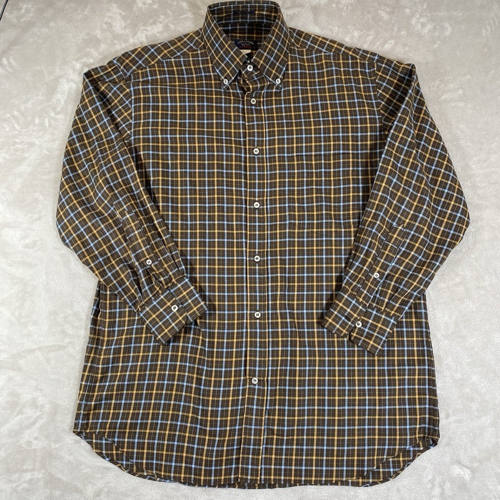 Paul & Shark Yachting Shirt Mens‎ Medium Brown Blue Plaid Italy